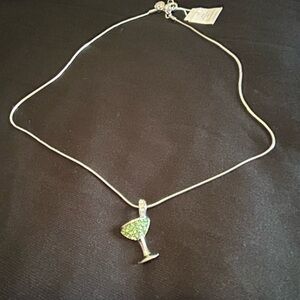 Lia Sophia CHEERS Martini Glass Green Crystals Necklace 16"-19"